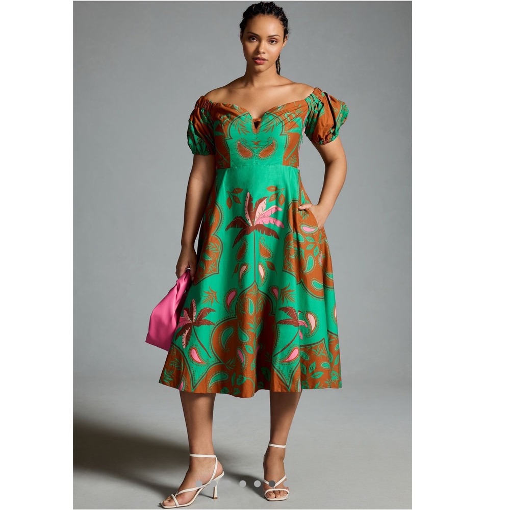 Anthropologie Maeve Puff Sleeve Sweetheart Tropical Prairie Dress Women's 8
